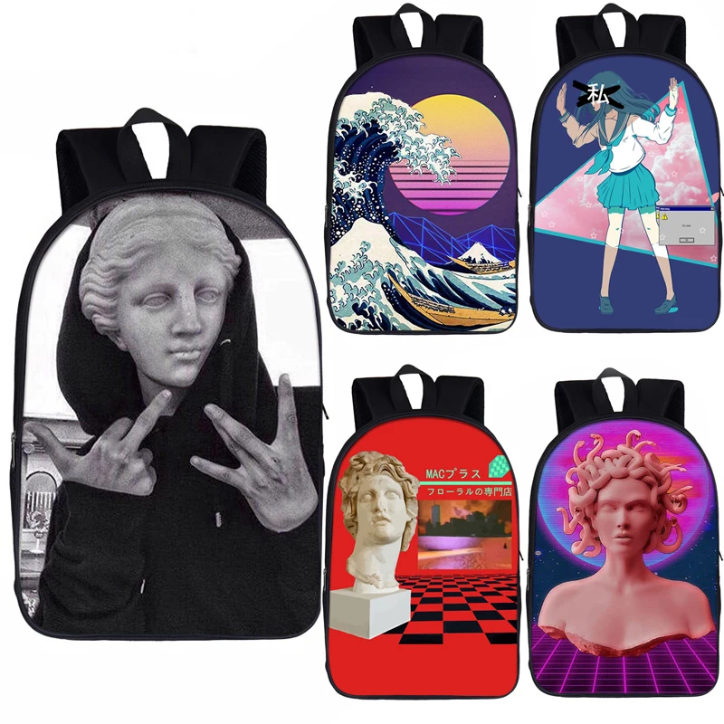 

Backpacks Vaporwave Michelangelo David School Backpack Aesthetic Women Men Travel Bag Children Bags for Teenager Boy Girl Laptop