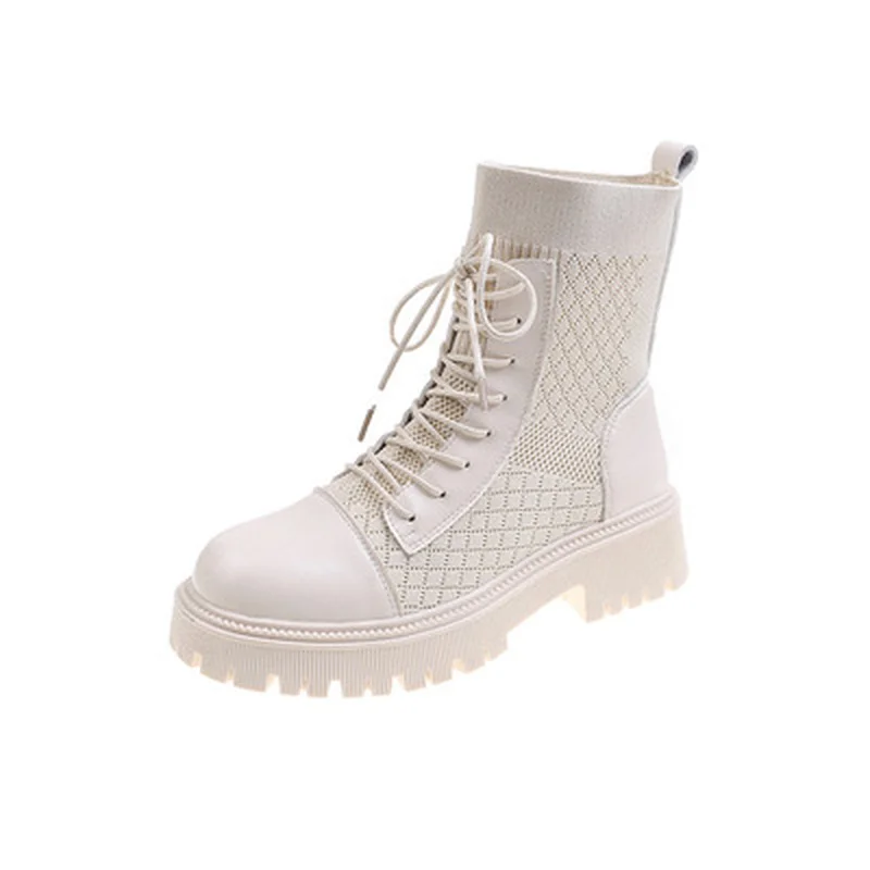 

Women 2021 Spring Motorcycle Boots Thick Heel Platform Shoes Woman Slip on Round Toe Fashion Martin Boots