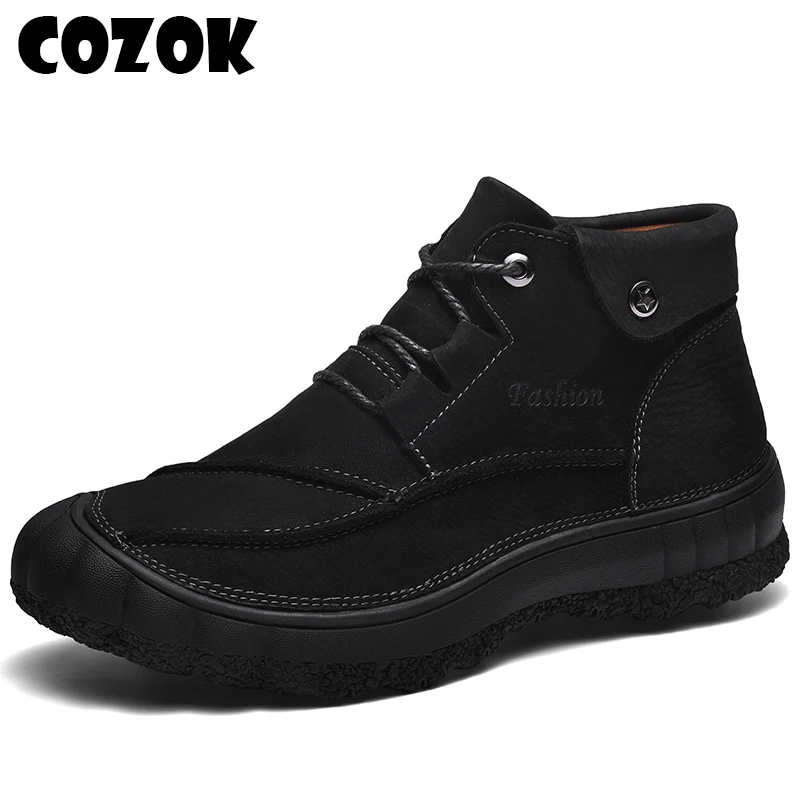 

Winter Leather Shoes Men Casual Shoes Outdoor Waterproof Work Tooling Mens Hiking Boots Sneakers Warm Military Travel Footwear