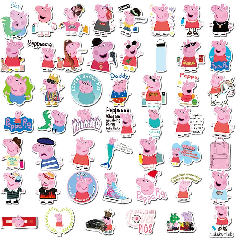 100 шт Peppa Pig водонепроницаемые мультики Наклейки Скейтборд багаж чемодан
