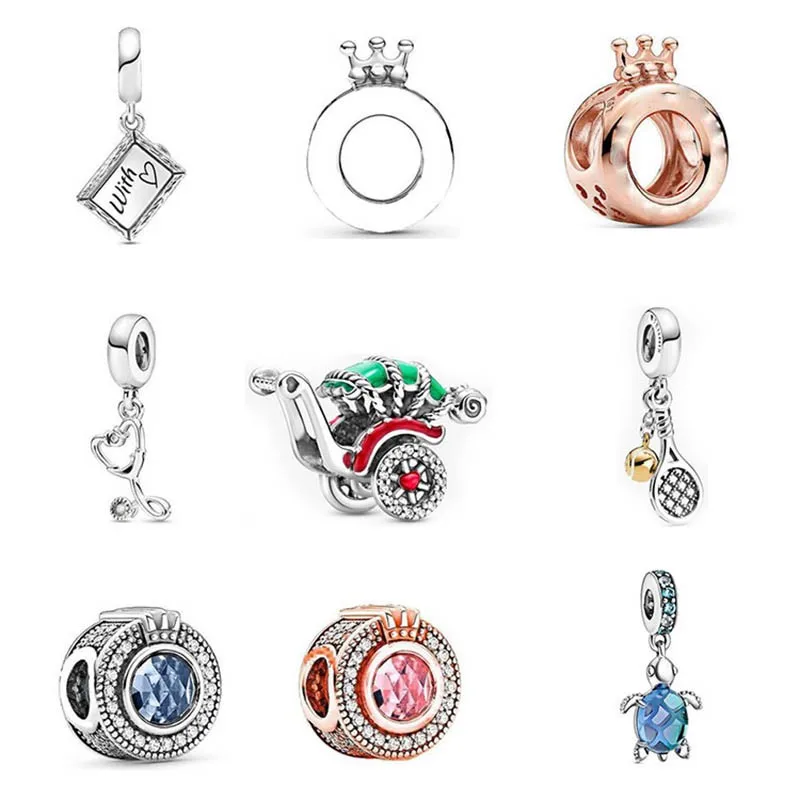 

Authentic 925 Sterling Silver Crown Rose Turtle Charm Is Suitable For The Original Pandora Women's Bracelet Necklace