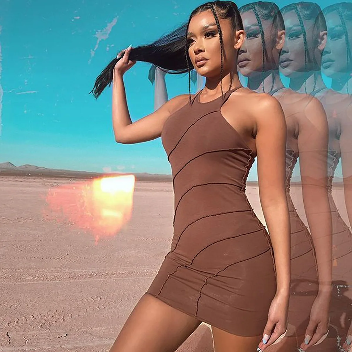 

ZOGAA In The Summer of 2021 The New High Temperament of Women's Wear Sleeveless Dress Is Pure Color Pockets Hip Skirt Sexy Dress