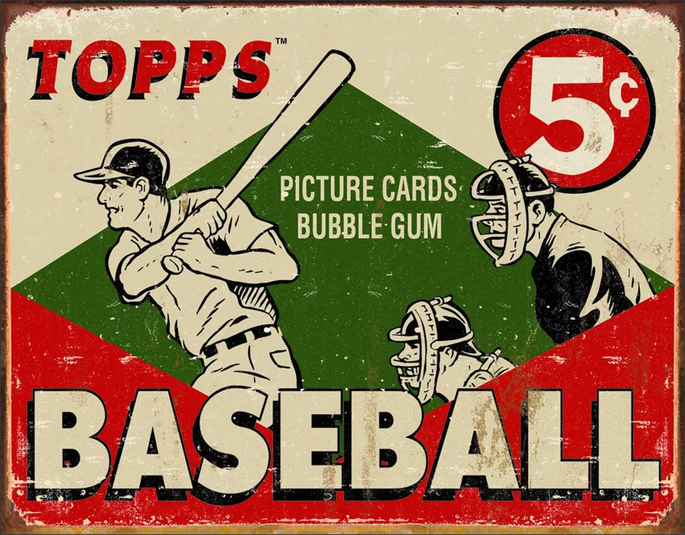 

Desperate Enterprises Topps 1955 Baseball Box Tin Sign, 8" W x 12.5" H