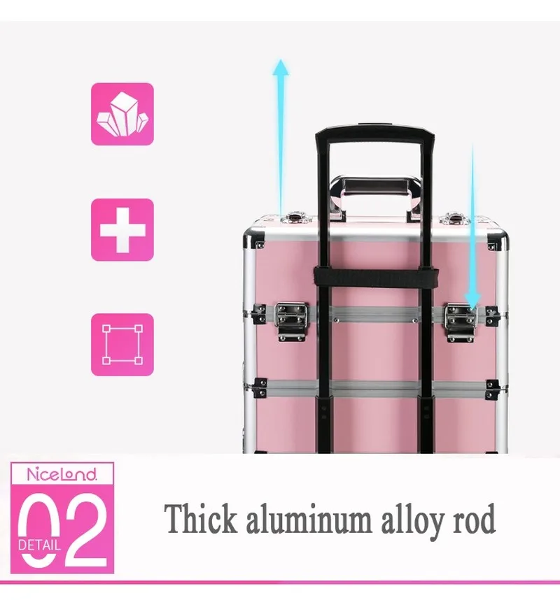 New Women Trolley Cosmetic Bags on Wheel Nails Makeup Toolbox Detachable Foldable Beauty Box Travel Bag Rolling Luggage Suitcase | Багаж и