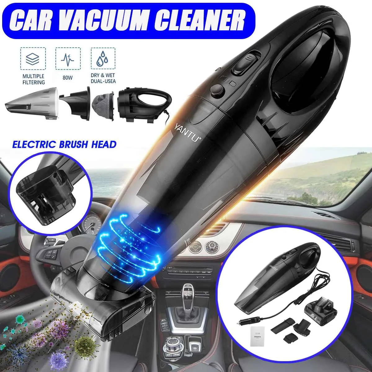 

Беспроводной/проводной автомобильный пылесос, 120 Вт, 12 В