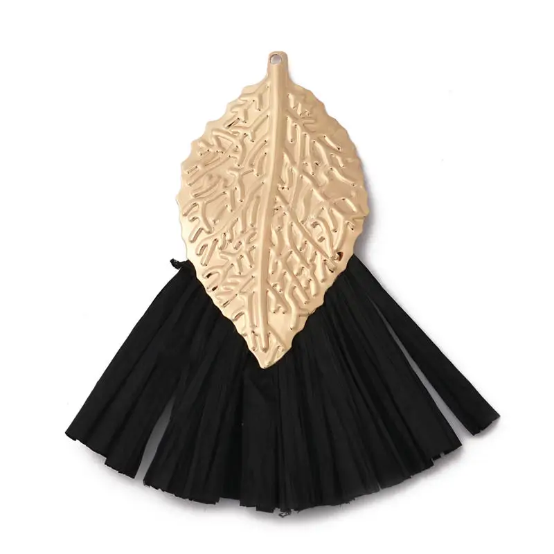 3 Шт. Кисточки Подвески Железный сплав и плетеная лента Веерной формы Лист Мультиколор для создания ювелирных изделий, декора и аксессуаров для одежды 57мм х 52мм.