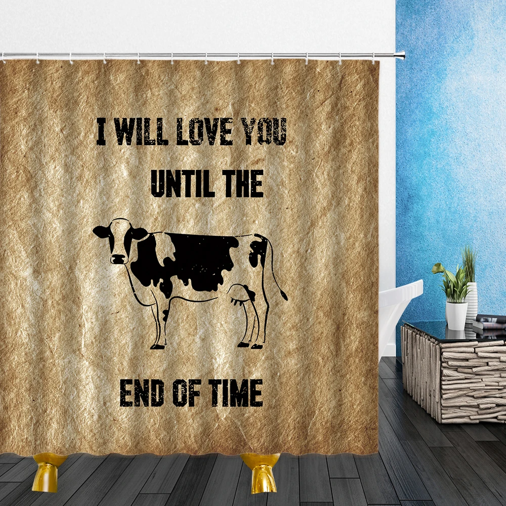 Занавеска для душа в стиле ретро с изображением животных домашних птиц коров