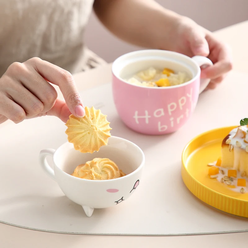 Новая симпатичная мультяшная керамическая кружка чашка с крышкой для чаши