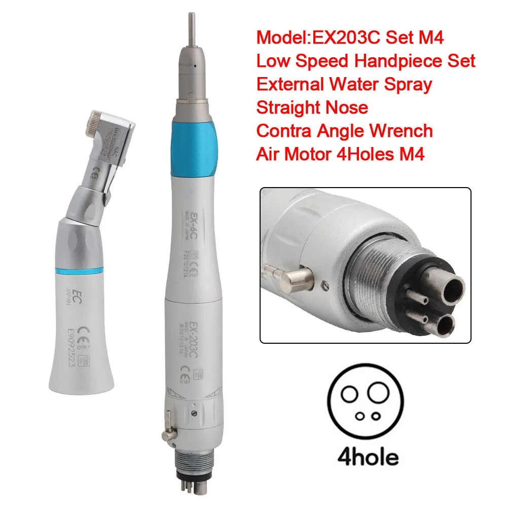 

EX203C Dental Low Speed Handpiece Set Midwest 4Holes M4 Air Turbine Straight Contra Air Motor