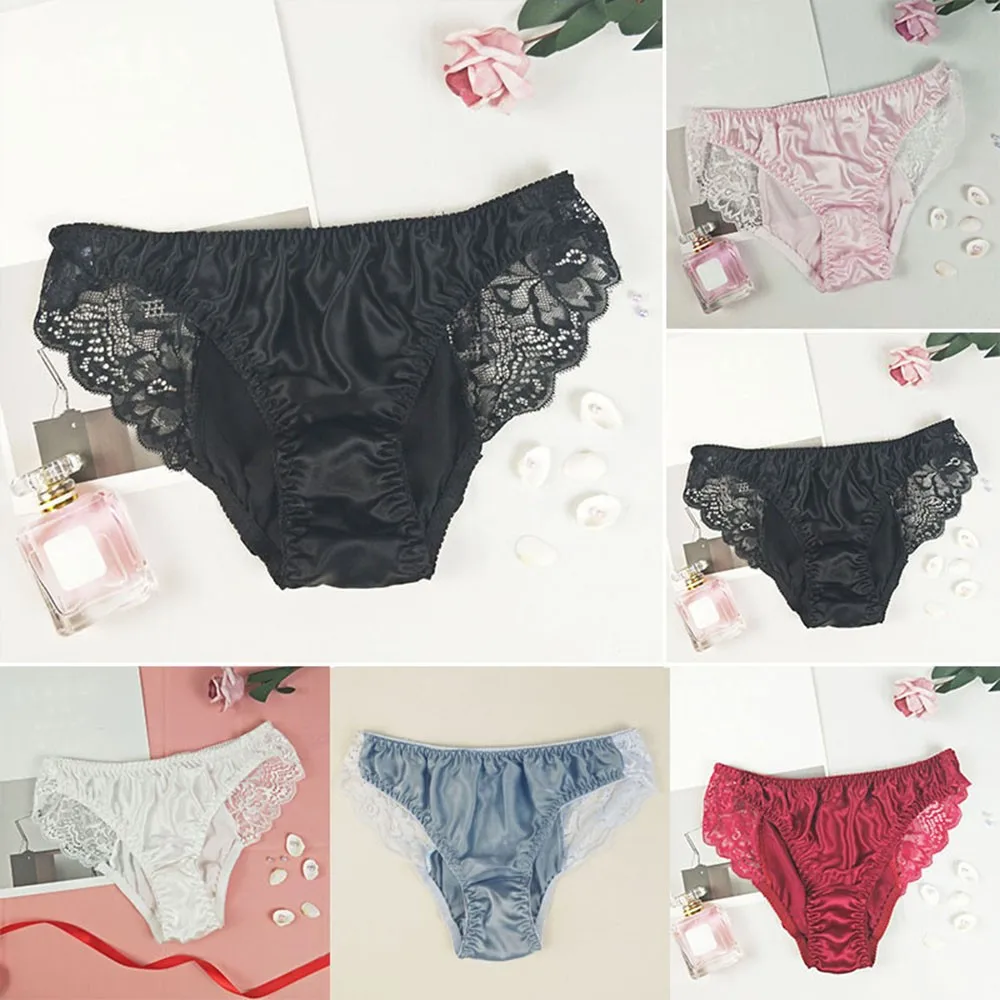 

New Panties Women Lace Sexy Seamless Lace Bottom Silk Triangle Underpants Erotic Underwear Mid-Rise Silky Panties