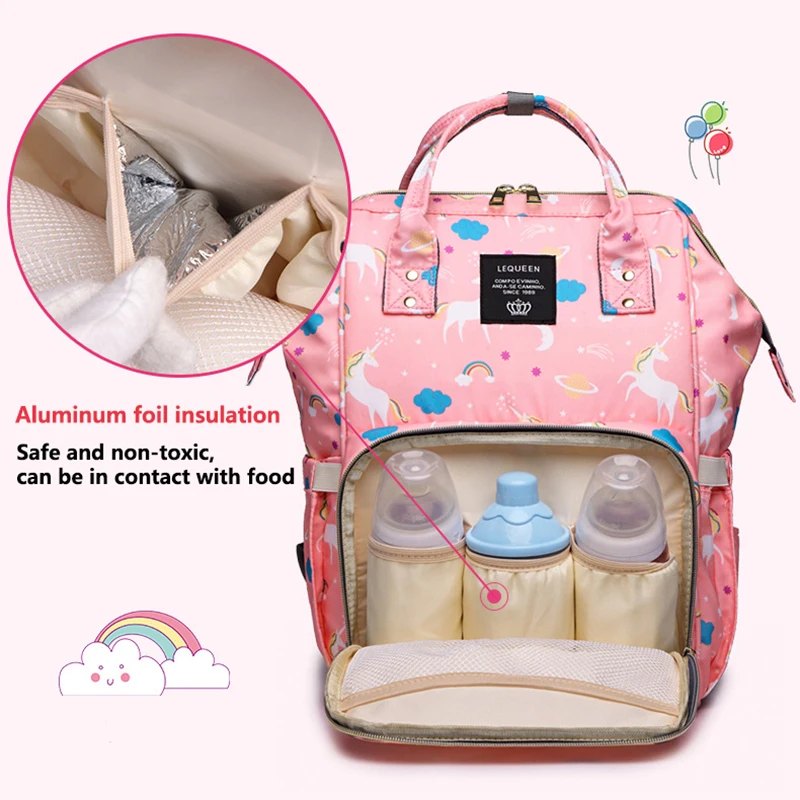 Сумка для подгузников рюкзак на молнии с единорогом большая емкость дорожная