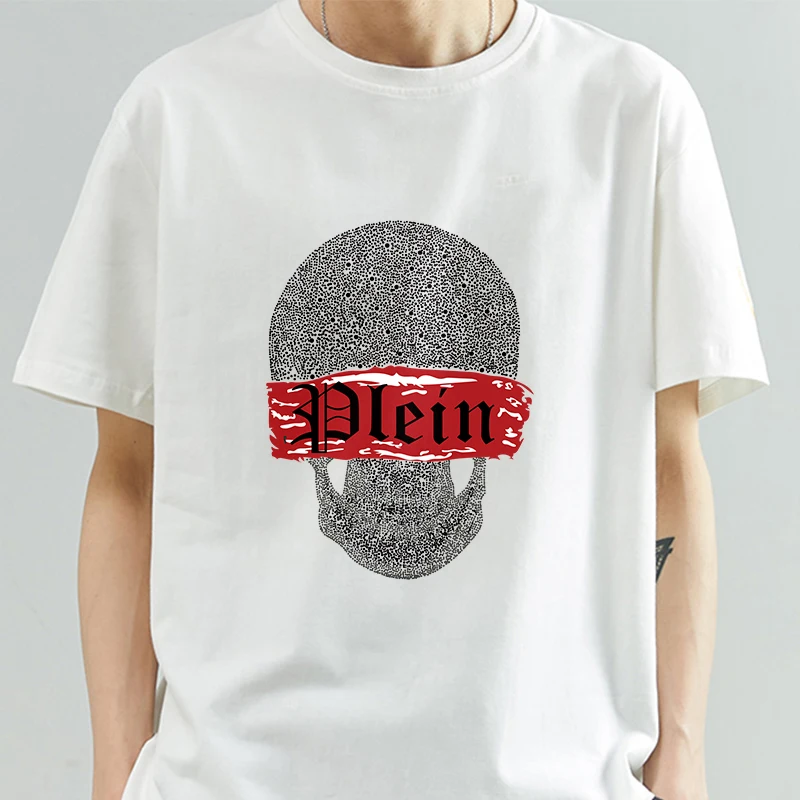 

Plein Skull Head Element T Shirt Men White Clothes Hip Hop Tops & Tees Simple Graphic Tshirt Element T-shirt Moden Style