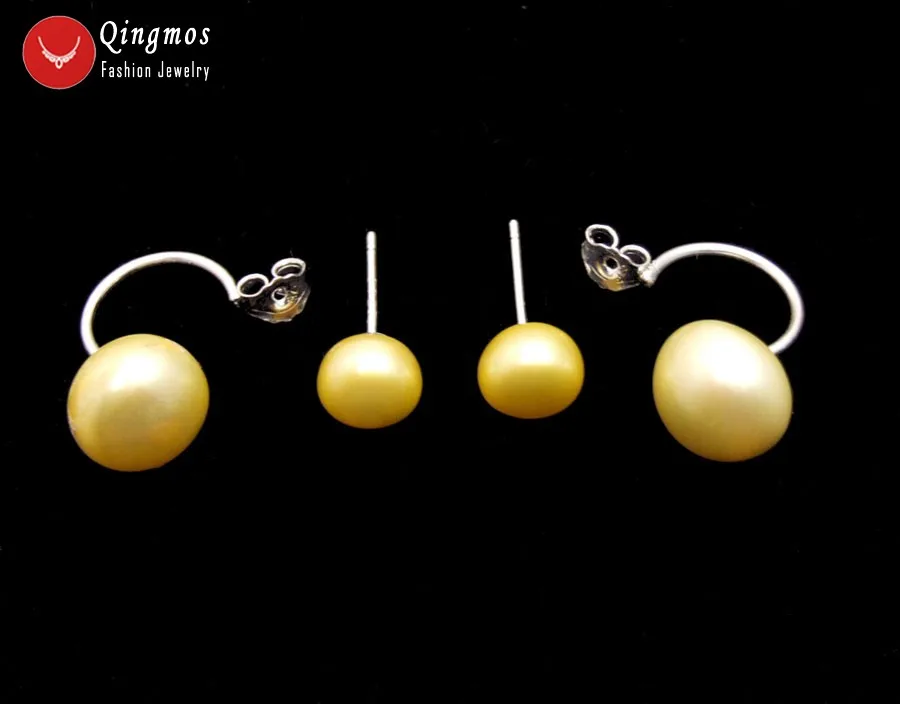 Женские серьги с натуральным жемчугом Qingmos 8-11 мм плоские круглые желтые