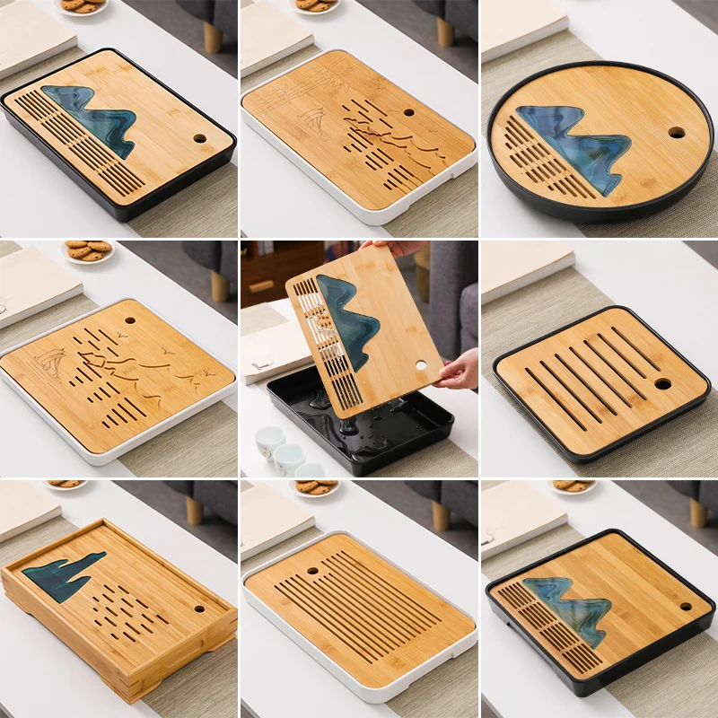 

water filter tray Small tea tray Kung Fu tea set Tea table One person uses simple bamboo dry bubble tray to store tea sea