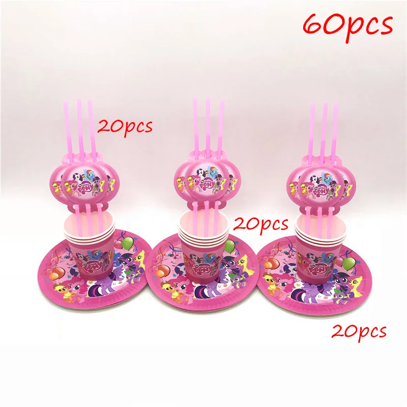 BeiPanXi-60pcs 61 шт./лот, одноразовые столовые приборы в стиле My Little Pony, кружки, тарелки, салфетки, детские скатерти для украшения дня рождения - Цвет: BeiPanXi-60pcs