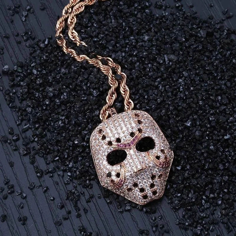 1-rose gold Классическая со стразами, ожерелье, ювелирные изделия, кулон в виде маски, хип-хоп, разбитое сердце, цепочка, ожерелье - Окраска металла: 1-rose gold