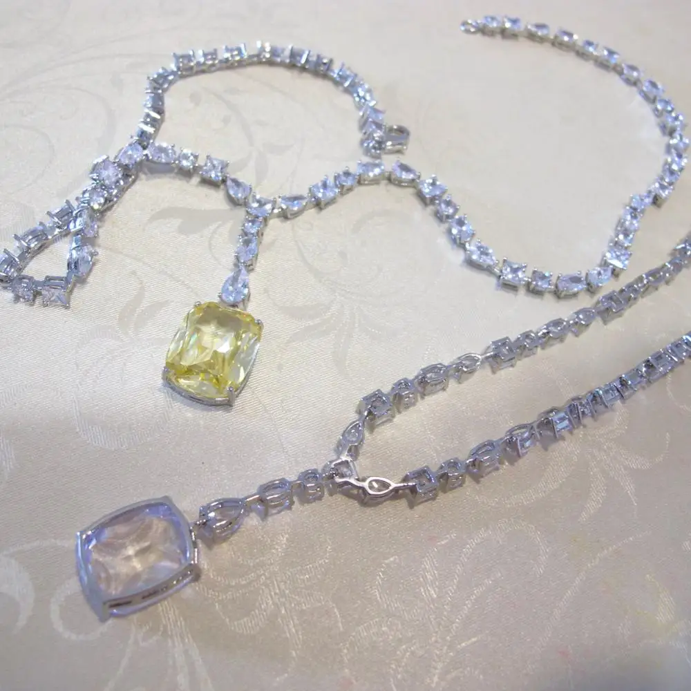 

SILVER 925 COLOR NECKLACE CREATED CITRINE GEMSTONE YELLOW CRYSTAL STONE NECKLACES CHAINE ARGENT FOR WOMEN WEDDING PARTY JEWELRY