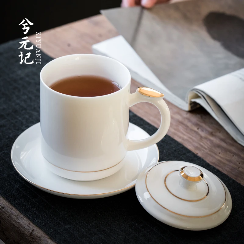 

Женская кружка с крышкой, керамическая чайная чашка, обтягивающая домашняя чашка для личного офиса, фарфоровые чашки с нефритом