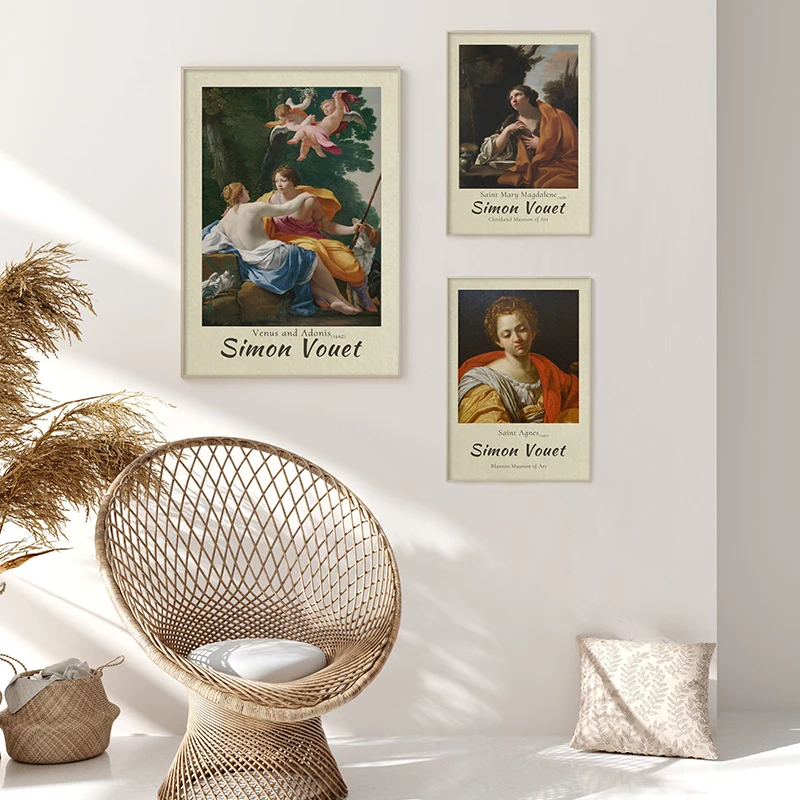 

World Famous Simon Vouet Venus And Adonis Exhibition Poster Canvas Painting Print Wall Art Picture Bedroom Retro Home Decoration
