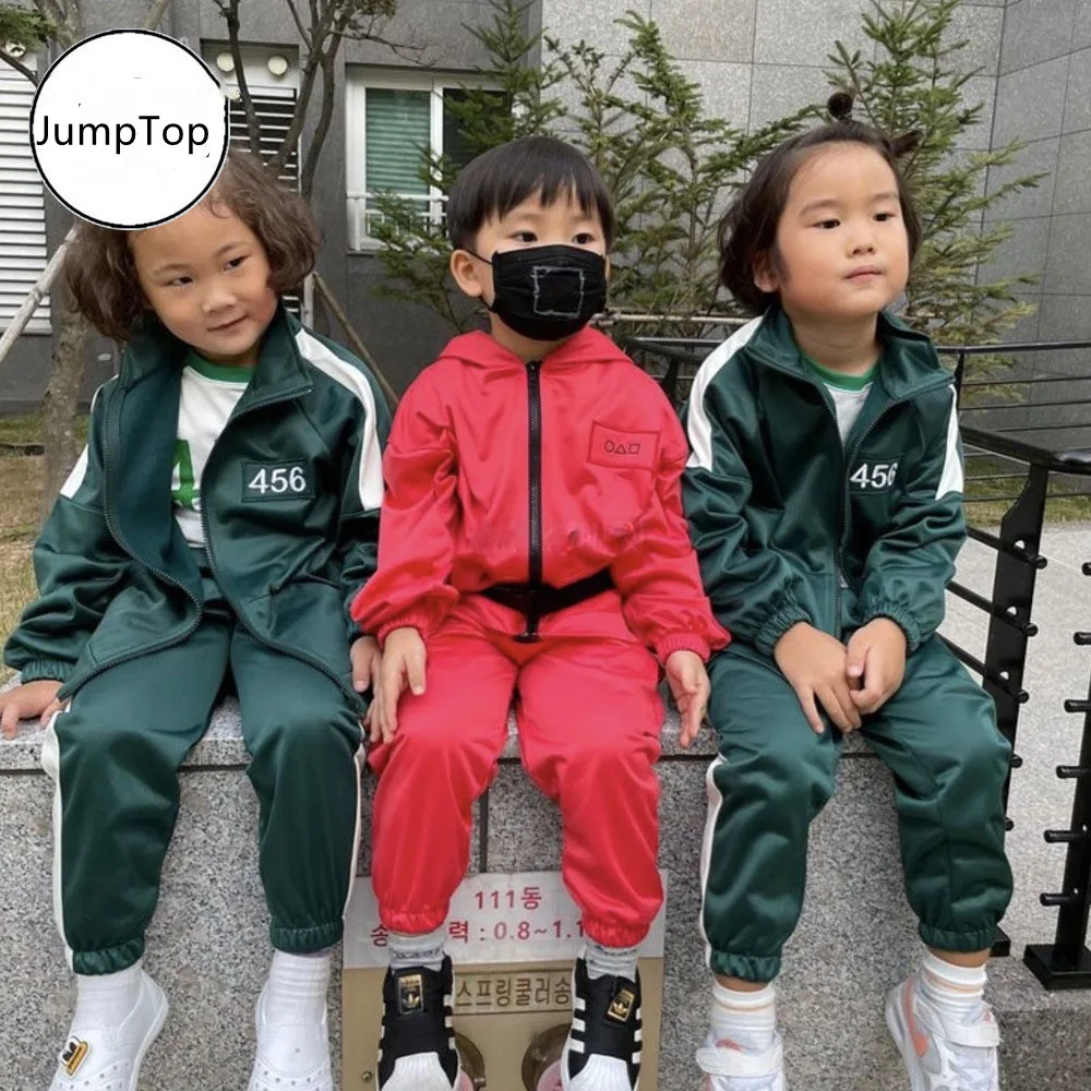 

Детский спортивный костюм из двух предметов, куртка и штаны для игры кальмар, кардиган на молнии, свитер для маленьких прогулок, спортивный ...