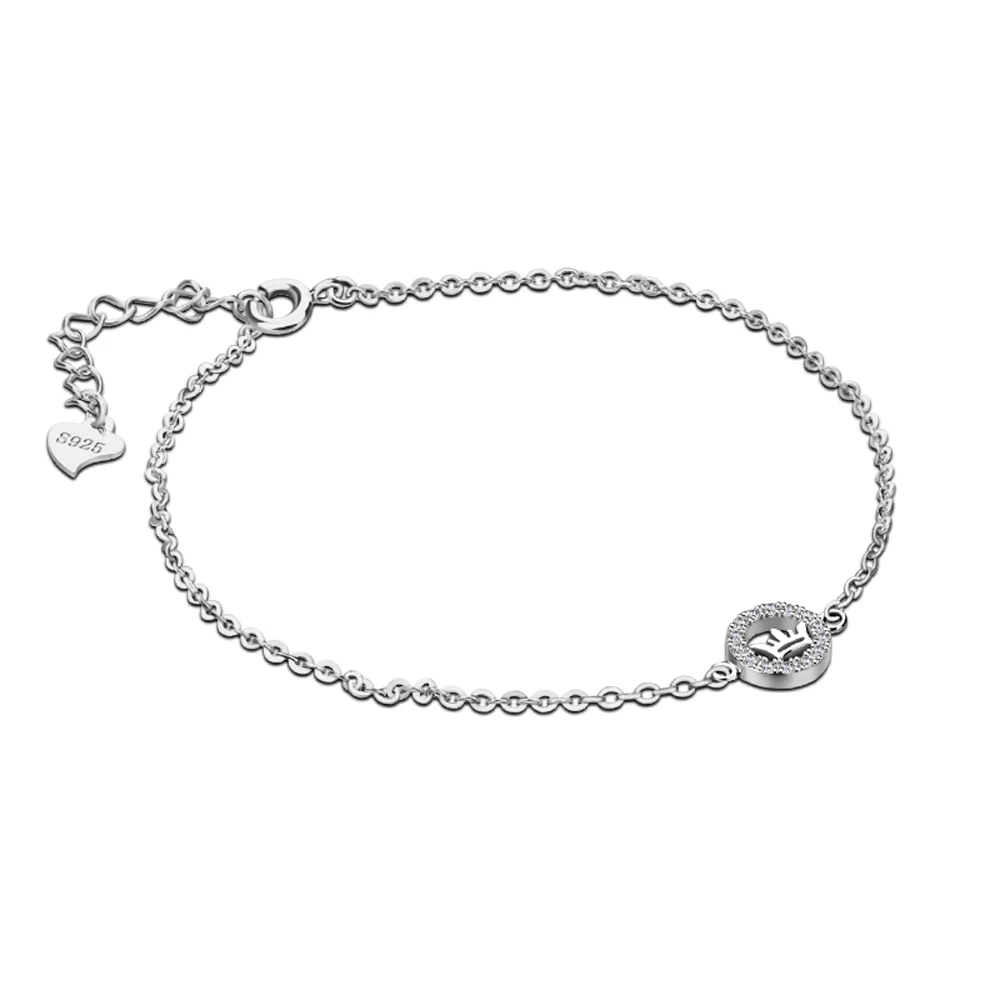 

Популярный 100% твердый браслет из стерлингового серебра 925 пробы и браслет, очаровательная элегантная круглая цепь корона, браслеты, ювелирн...