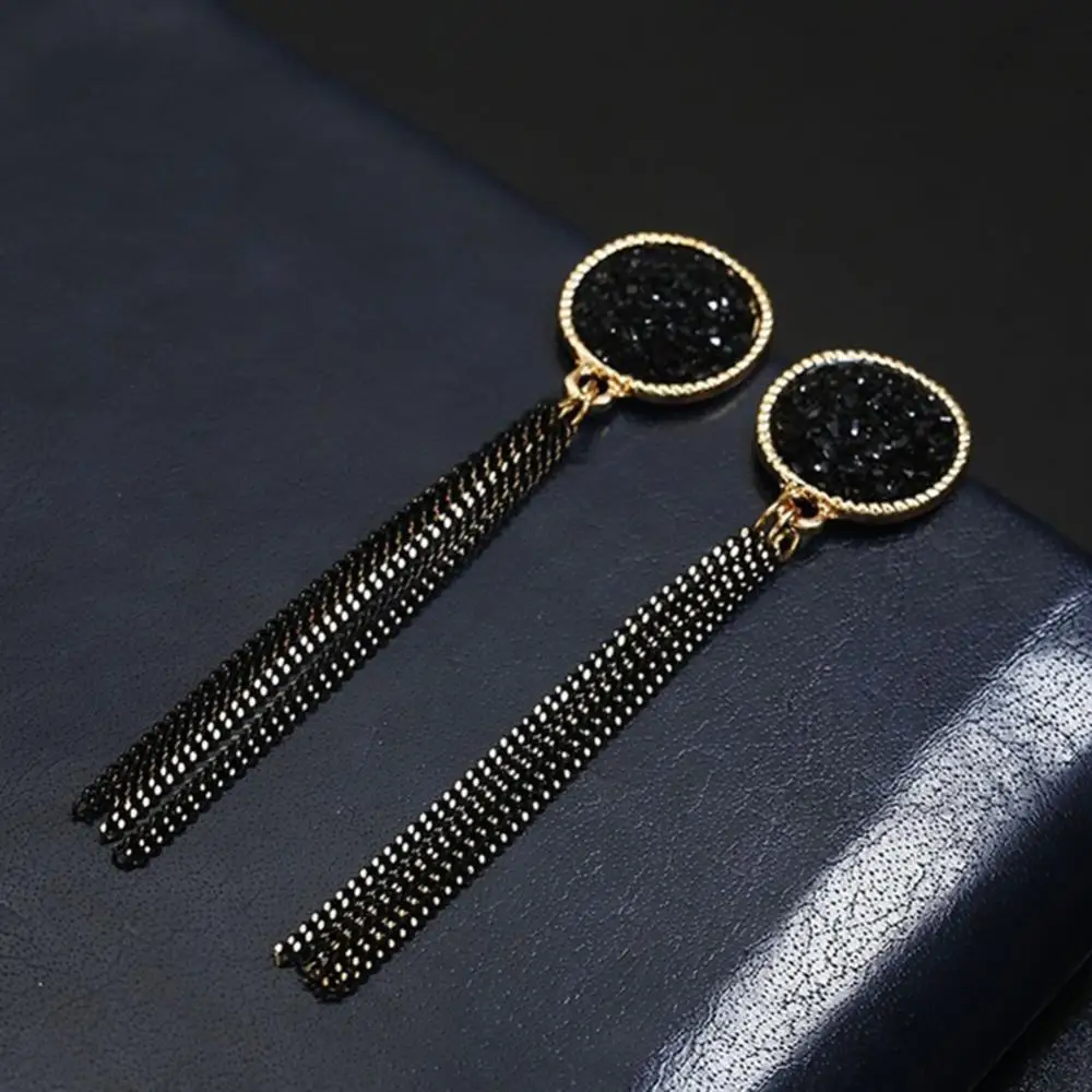 

Fashion Women Rhinestone Inlaid Round Tassel Long Dangle Stud Earrings Jewelry