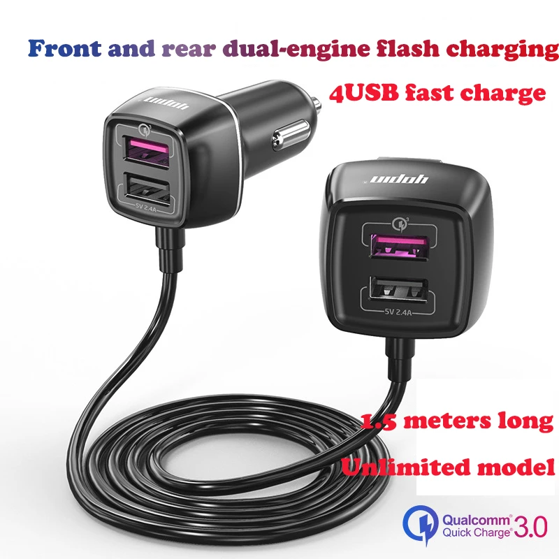 

Universal Power Fast Adapter USB QC 4 Ports Car Mobile Phone Charger 60W 12V-24V for Front Back Seat Quick Charge