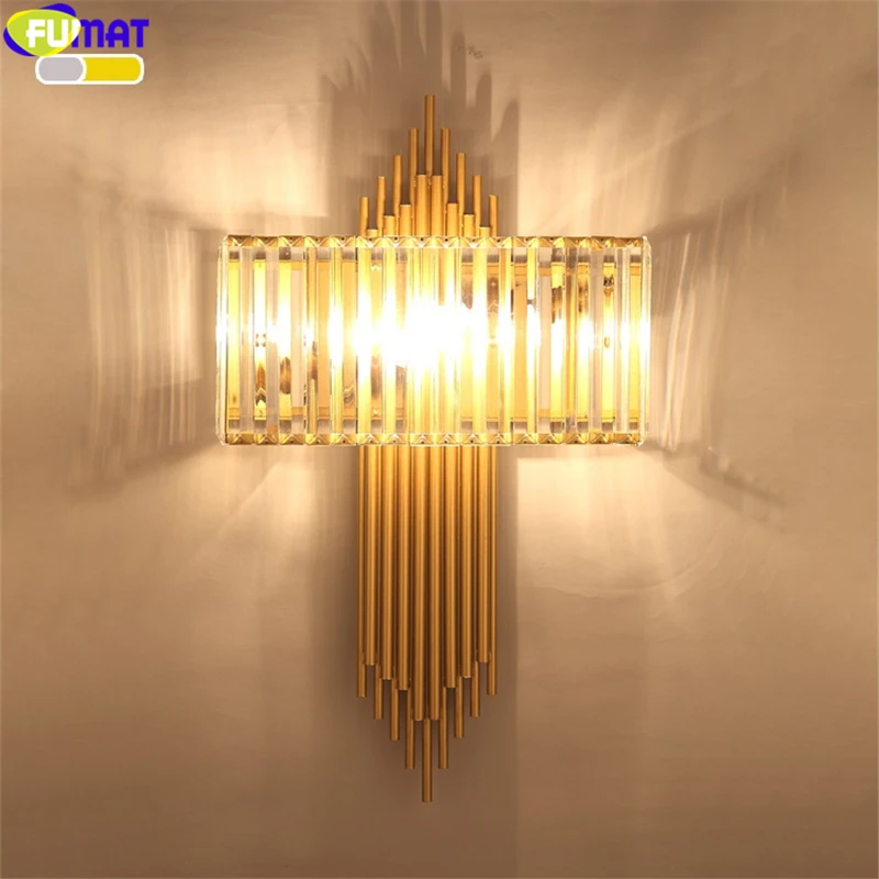 

FUMAT Crystal K9 LED E14 Wall Lamp Bedside Brief Nordic Modern Style Aisle Light Luxury Plating Gold For Living Bed Dinning Room