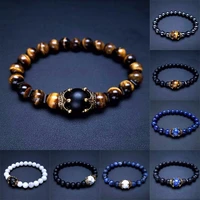 natural tiger eye stone crown shape bead bracelets charm strand bracelet for men luxury jewelry gift bring good luck