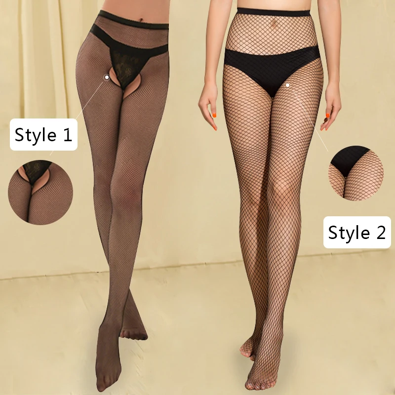 Women Sexy Stockings Fish Net Pantyhose Open Crotch Fishnet Tights Black Mesh Cutout Stocking High Elastic Crotchless Temptation | Женская