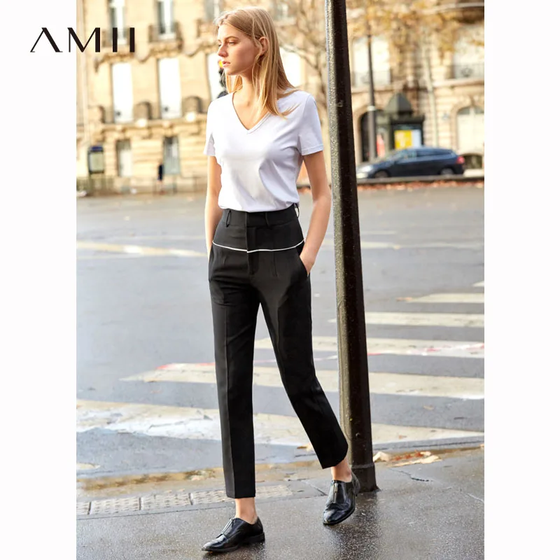 Amii весенние женские модные брюки офисные повседневные однотонные прямые до