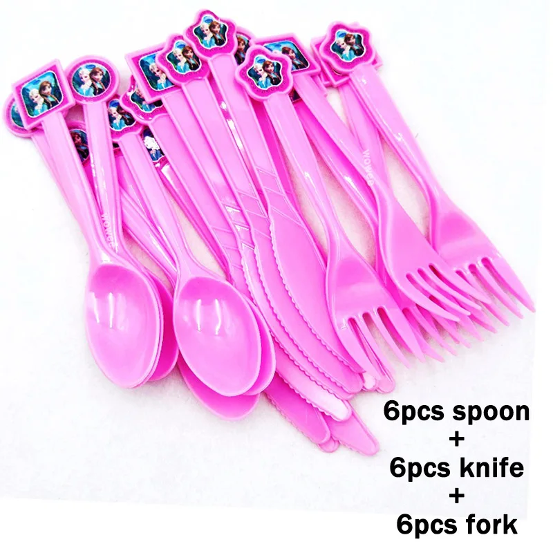 6Spoon6Fork6Knive Дисней Холодное сердце Эльза и Анна с днем рождения Детские украшения для вечеринки детские украшения для дня рождения вечерние принадлежности - Цвет: 6Spoon6Fork6Knive