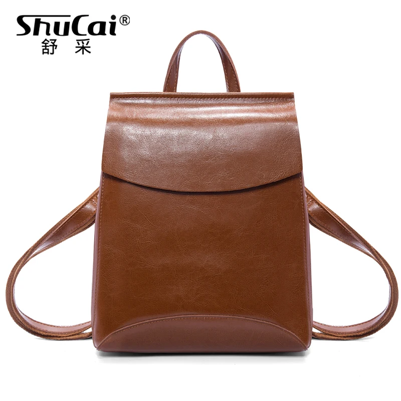 Женский рюкзак из натуральной кожи дорожный однотонный школьные сумки для
