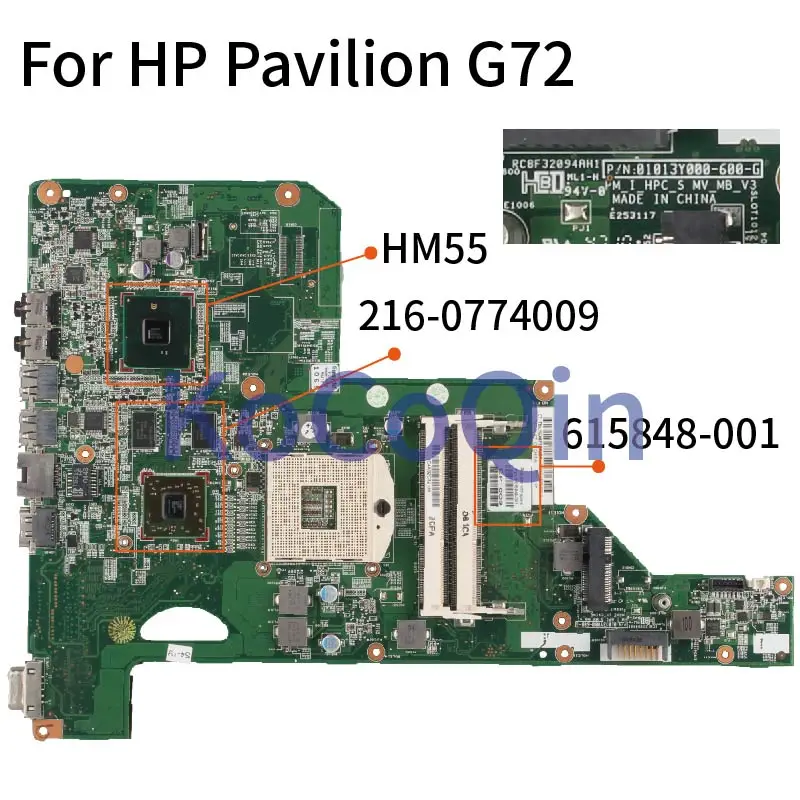 Материнская плата для ноутбука HP Pavilion G72 615848-001 615848-501 01013Y000-600-G HM55 216-0774009 DDR3 Материнская плата для ноутбука