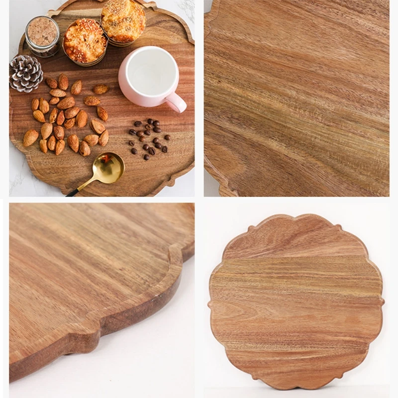 

Dessert Plates Solid Wood Lace Shape Plates Fruit Trays Tea Plates Tableware Dinner Trays Refreshment Tray Dessert Trays