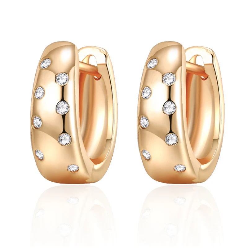 Женские маленькие серьги-кольца с фианитом изысканные круглая серьга золотого и