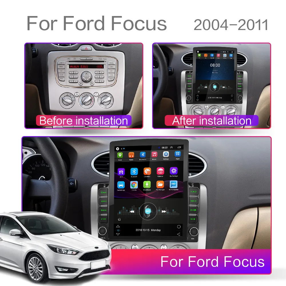 Android 9.0 Car Radio Multimedia Video Player Navigation GPS For ford focus 2 3 Mk2/Mk3 hatchback din 9.7" Tesla Manual/ Auto |