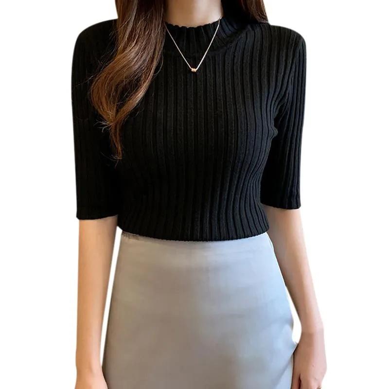 

Женская трикотажная футболка, однотонная тонкая облегающая короткая футболка, модный стиль для женщин