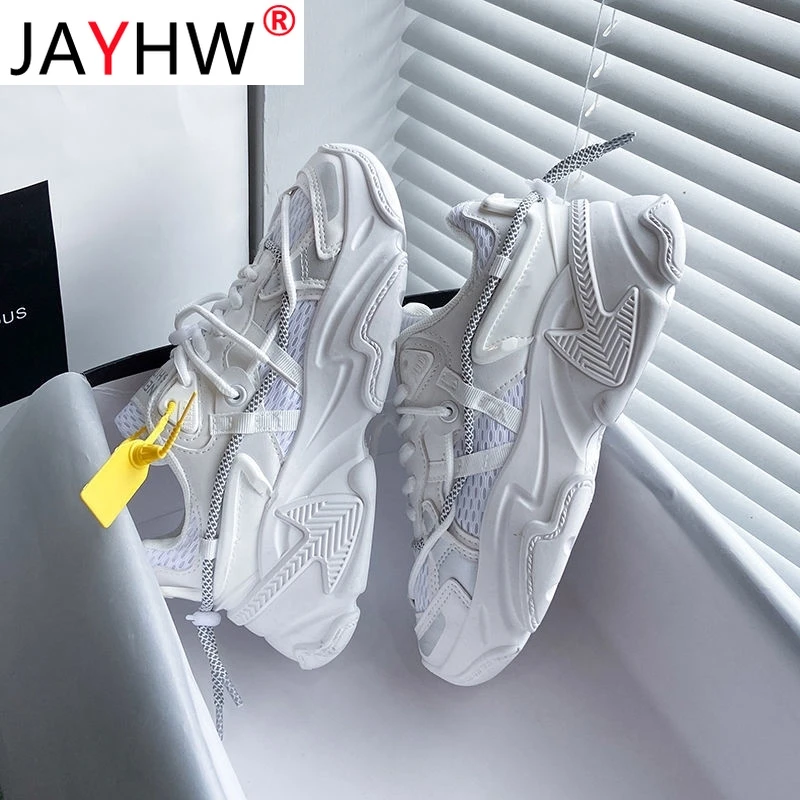 

Женские сетчатые кроссовки JAYHW, удобная повседневная обувь на массивной платформе, дышащие, белые