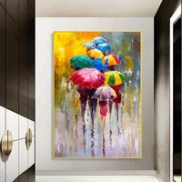modern graffiti canvas painting in the rain with umbrellas balloon landscape art posters and prints wall art picture for bedroom