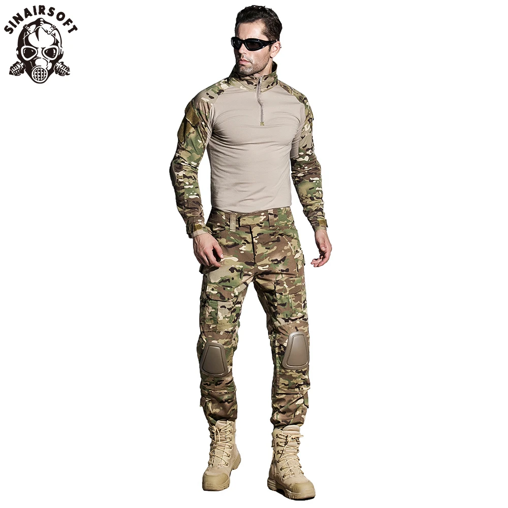 

SINAIRSOFT Tactical G3 BDU Camouflage Combat Uniform Airsoft Shirt Pants With Knee Pads Military Multicam Hunting Camo Clothes