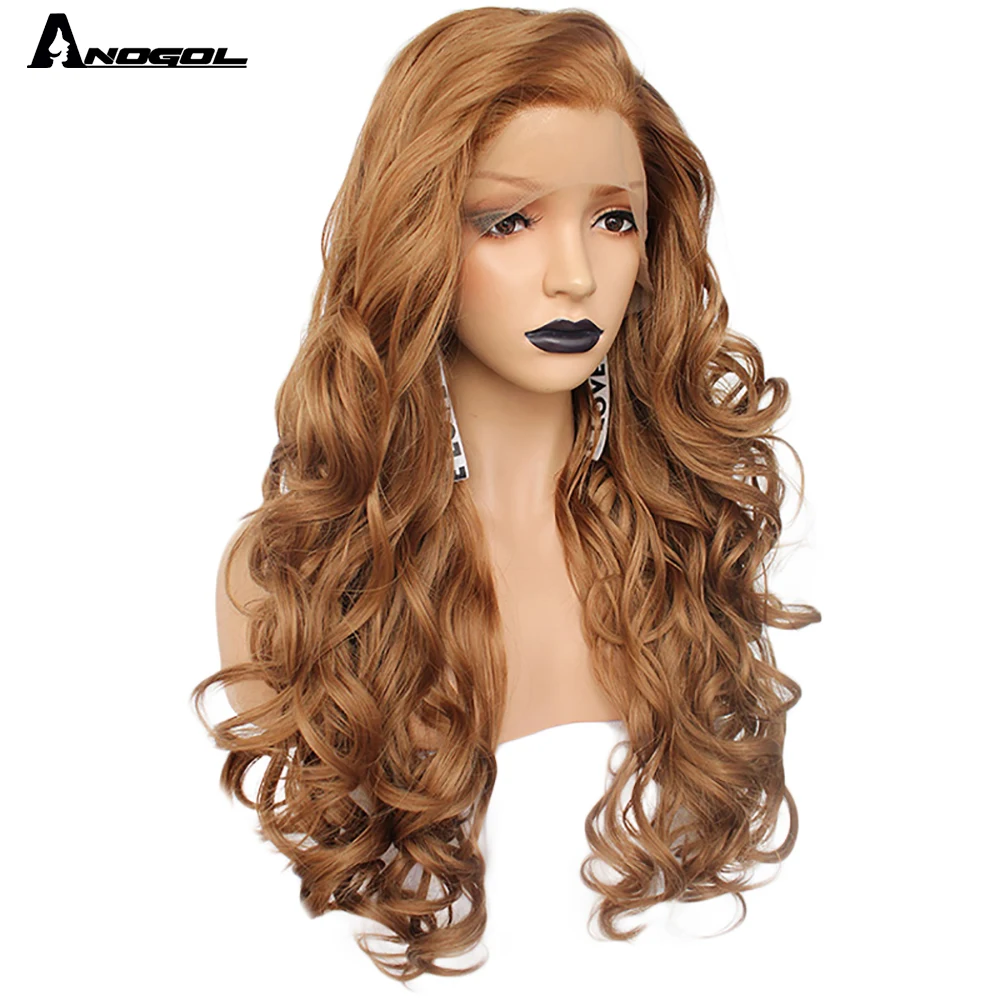 Аногол синтетический кружевной передний парик длинный оранжевый свободная