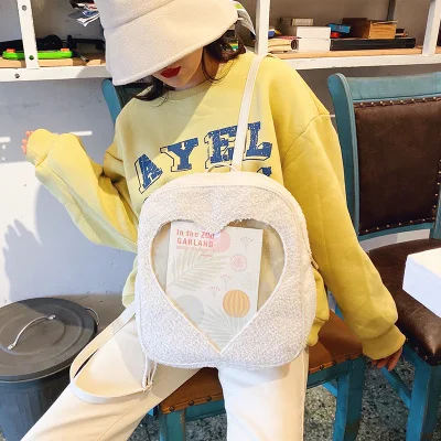 2020 женский вельветовый прозрачный школьный ранец love корейский рюкзак сумка ita |