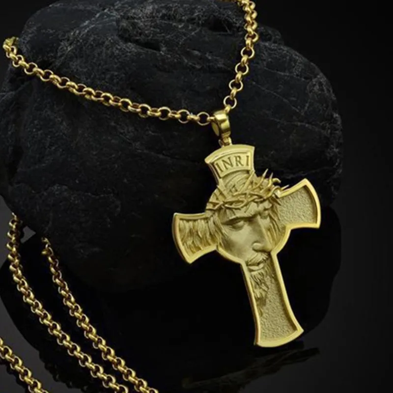 Christian Jesus Cross Necklaces Pendants Gold Silver Prayer Choker Men Necklace Jewelry подвеска |
