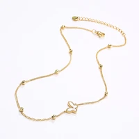 stainless steel shell butterfly necklace golden female round beads two butterfly necklace titanium steel sweater chain