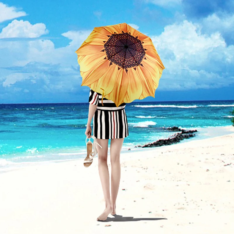 Складной зонт с подсолнухом Женский дождевой подарок для женщин и девочек желтый