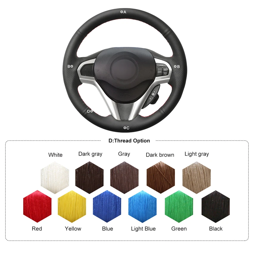 

MEWANT Black Genuine Leather Car Steering Wheel Covers for Honda CR-Z CRZ 2010 2011 2012 2013 2014 2015 2016