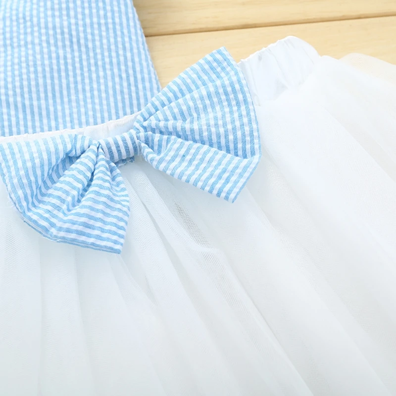 

Baby's Set Sleeveless Lotus leaf T-Shirt Skirt Two-Piece Girls Striped Shirt Mesh Bow Short Skirts Summer 0-36M