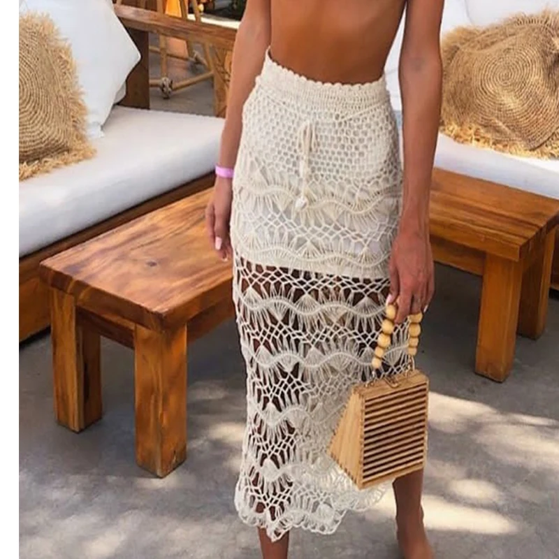 Новинка 2021 вязаная крючком накидка Прозрачная Сексуальная юбка для купальников