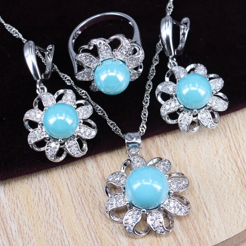 Классический дизайн синий жемчуг ювелирные наборы для женщин серебро 925 Ожерелье